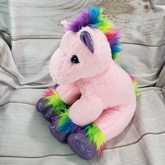 Bear Factory Pink Rainbow Unicorn 12 Inch Plush Stuffed Animal 2017 Floppy - Picture 2 of 8